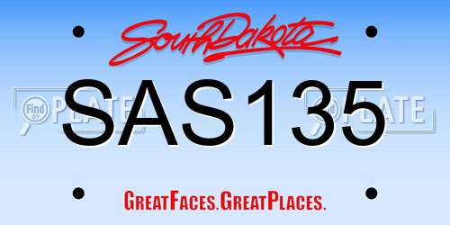SAS135 South Dakota License Plate