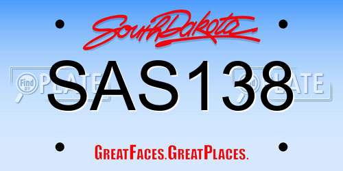 SAS138 South Dakota License Plate
