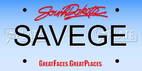 SAVEGE South Dakota License Plate