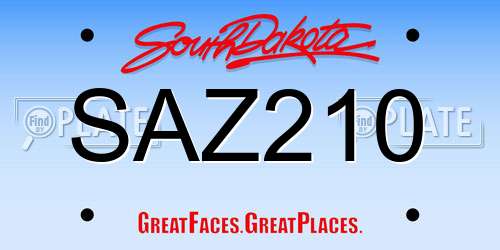 SAZ210 South Dakota License Plate