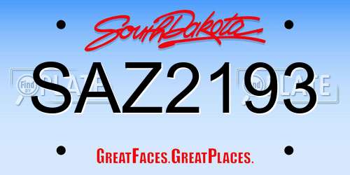 SAZ2193 South Dakota License Plate