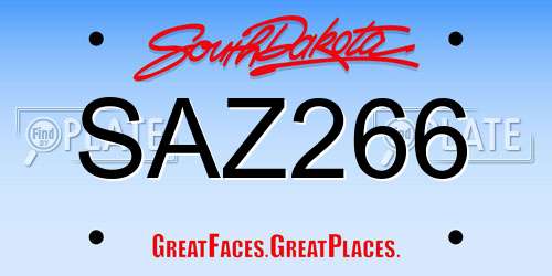 SAZ266 South Dakota License Plate