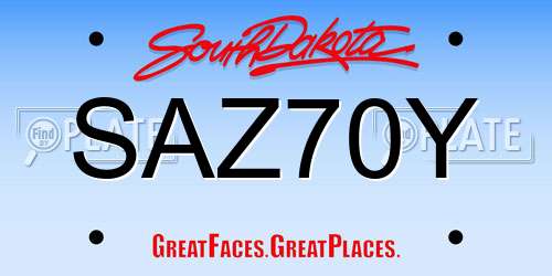 SAZ70Y South Dakota License Plate