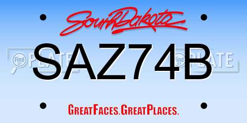 SAZ74B South Dakota License Plate