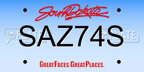 SAZ74S South Dakota License Plate