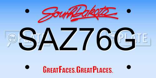 SAZ76G South Dakota License Plate