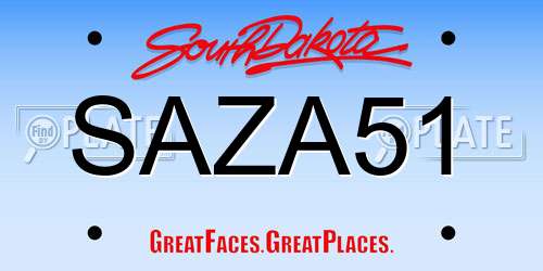 SAZA51 South Dakota License Plate