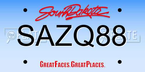 SAZQ88 South Dakota License Plate