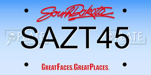 SAZT45 South Dakota License Plate