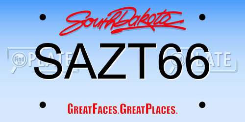 SAZT66 South Dakota License Plate