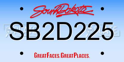 SB2D225 South Dakota License Plate