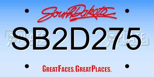 SB2D275 South Dakota License Plate