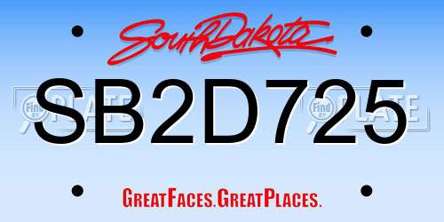 SB2D725 South Dakota License Plate