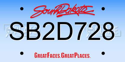 SB2D728 South Dakota License Plate