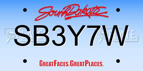 SB3Y7W South Dakota License Plate