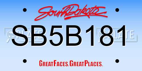 SB5B181 South Dakota License Plate