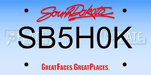 SB5H0K South Dakota License Plate