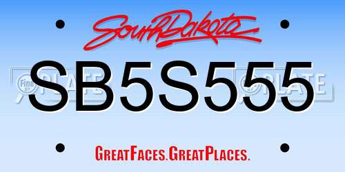SB5S555 South Dakota License Plate