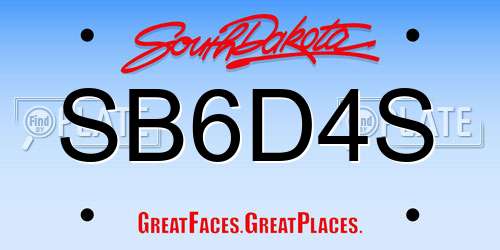 SB6D4S South Dakota License Plate