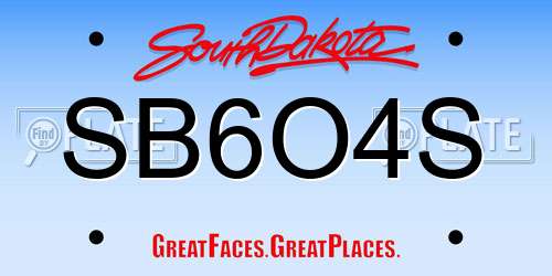 SB6O4S South Dakota License Plate