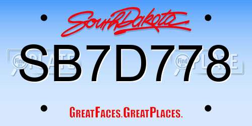 SB7D778 South Dakota License Plate