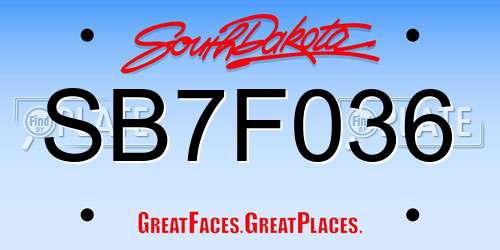 SB7F036 South Dakota License Plate