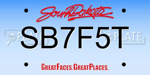 SB7F5T South Dakota License Plate
