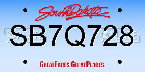 SB7Q728 South Dakota License Plate