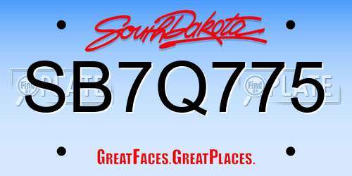 SB7Q775 South Dakota License Plate