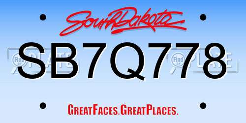 SB7Q778 South Dakota License Plate