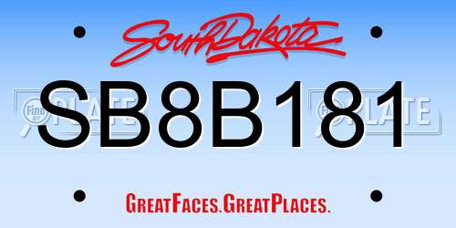 SB8B181 South Dakota License Plate