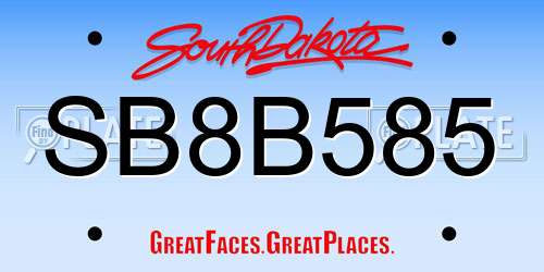SB8B585 South Dakota License Plate