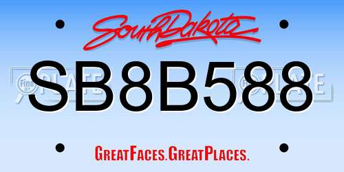 SB8B588 South Dakota License Plate