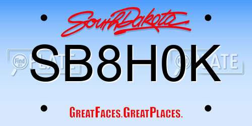 SB8H0K South Dakota License Plate
