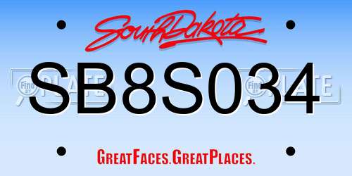 SB8S034 South Dakota License Plate