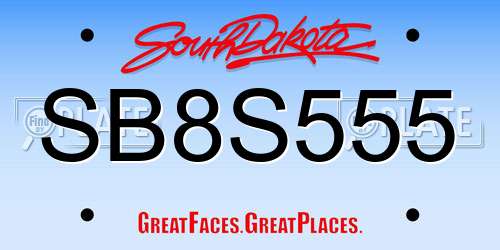 SB8S555 South Dakota License Plate