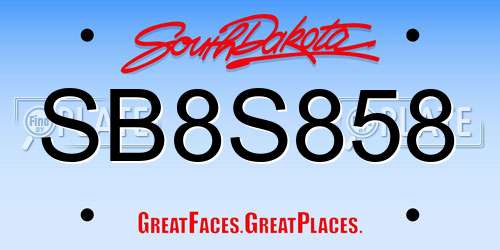 SB8S858 South Dakota License Plate
