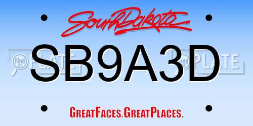 SB9A3D South Dakota License Plate