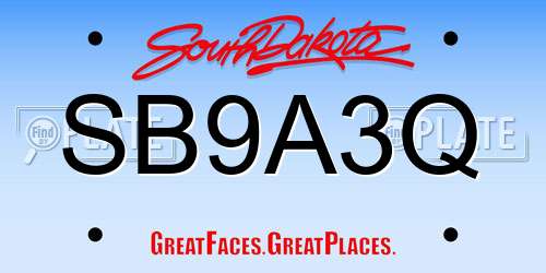 SB9A3Q South Dakota License Plate