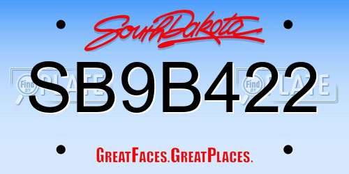 SB9B422 South Dakota License Plate