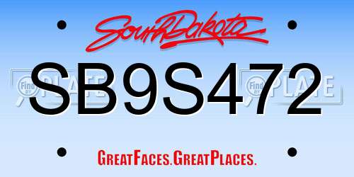 SB9S472 South Dakota License Plate