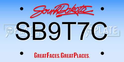 SB9T7C South Dakota License Plate