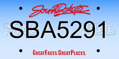 SBA5291 South Dakota License Plate