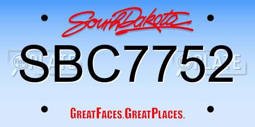 SBC7752 South Dakota License Plate