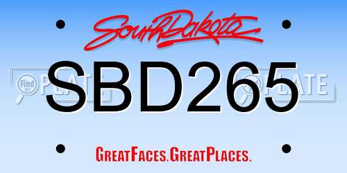 SBD265 South Dakota License Plate