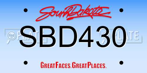 SBD430 South Dakota License Plate