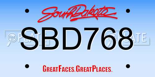 SBD768 South Dakota License Plate