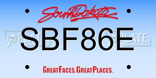 SBF86E South Dakota License Plate