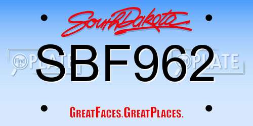 SBF962 South Dakota License Plate