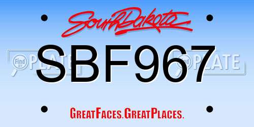 SBF967 South Dakota License Plate